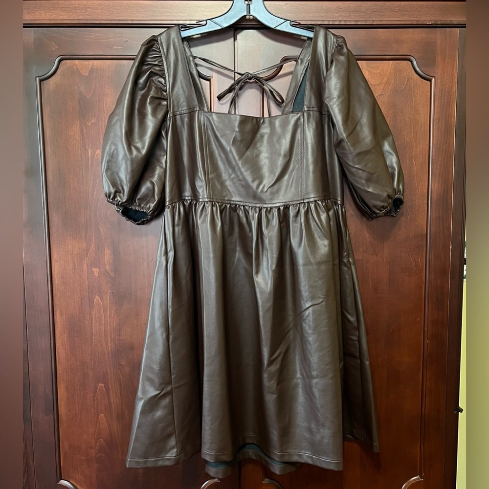 Arula Brown Faux Leather Dress